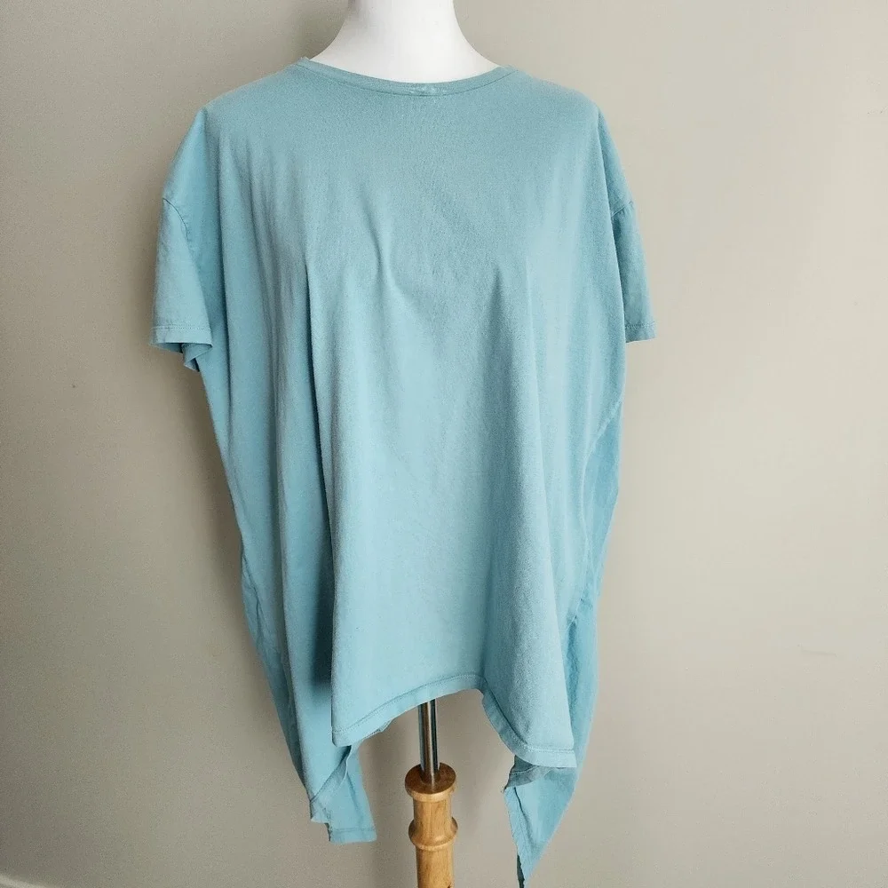 Zara Trafaluc High Low Ruffle Back Tee Womens M Blue Oversized Prairie Shirt Top - Picture 2 of 10